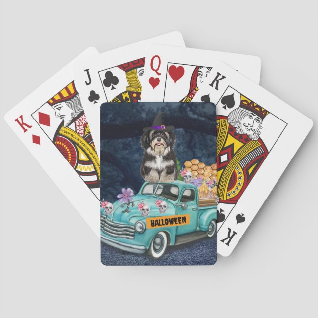 Havanese Dog Halloween Truck Scary Night  Playing Cards (Back)