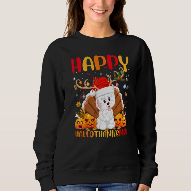 Havanese Dog  Happy Havanese Hellothanksmas Sweatshirt (Front)