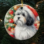 Havanese Dog in a Santa Hat Christmas Ceramic Tree Decoration<br><div class="desc">Elevate your holiday festivities with our charming Havanese Dog in a Santa Hat Christmas Ceramic Ornament. This delightful ornament features an adorable Havanese adorned in a festive Santa hat, adding a touch of whimsy to your Christmas tree. A perfect gift for Havanese dog lovers and pet owners, this handcrafted ceramic...</div>