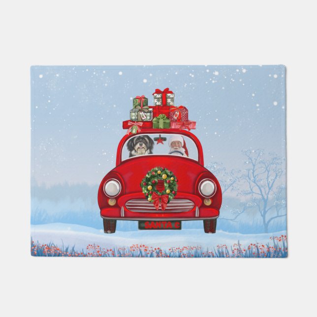 Havanese Dog In Car With Santa Claus  Doormat (Front)
