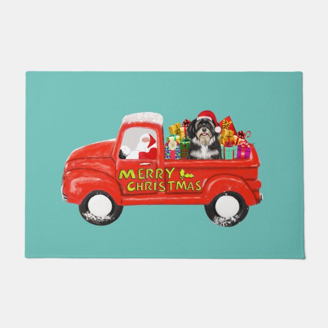 Havanese Dog in Christmas Delivery Truck Doormat (Front)
