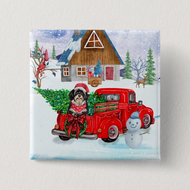 Havanese Dog In Christmas Delivery Truck Snow 15 Cm Square Badge (Front)