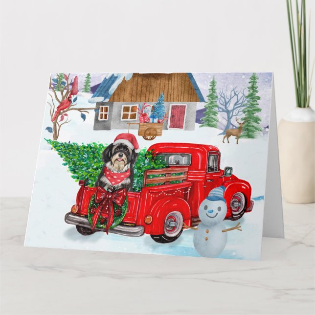 Havanese Dog In Christmas Delivery Truck Snow Card (Front)