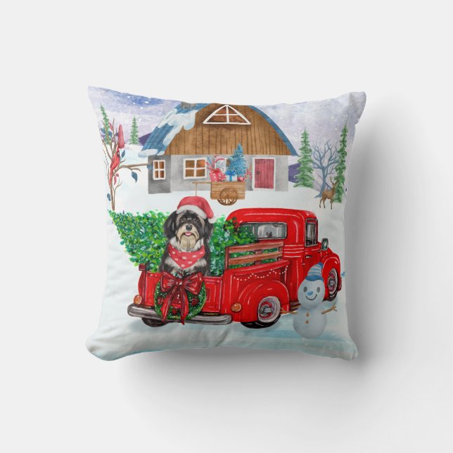 Havanese Dog In Christmas Delivery Truck Snow Cushion (Front)