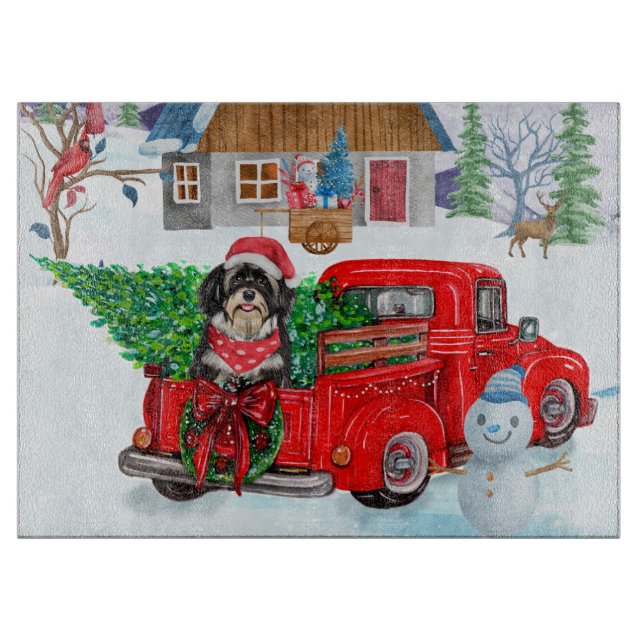 Havanese Dog In Christmas Delivery Truck Snow  Cutting Board (Front)