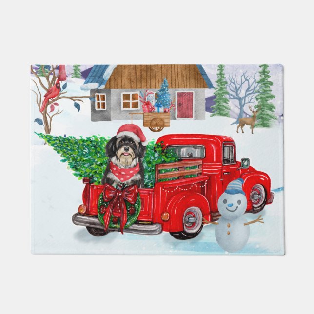 Havanese Dog In Christmas Delivery Truck Snow Doormat (Front)