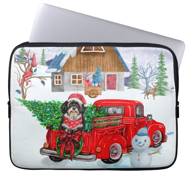 Havanese Dog In Christmas Delivery Truck Snow Laptop Sleeve (Front)