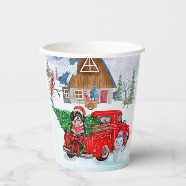 Havanese Dog In Christmas Delivery Truck Snow Paper Cups (Front)