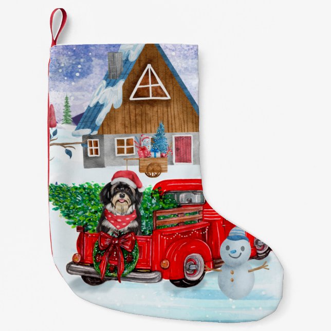 Havanese Dog In Christmas Delivery Truck Snow Small Christmas Stocking (Front)