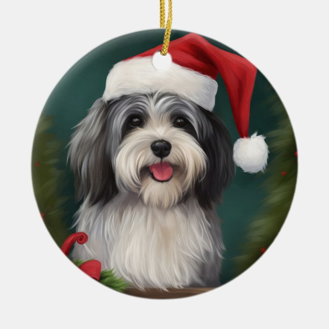 Havanese Dog in Snow Christmas Ceramic Tree Decoration (Front)