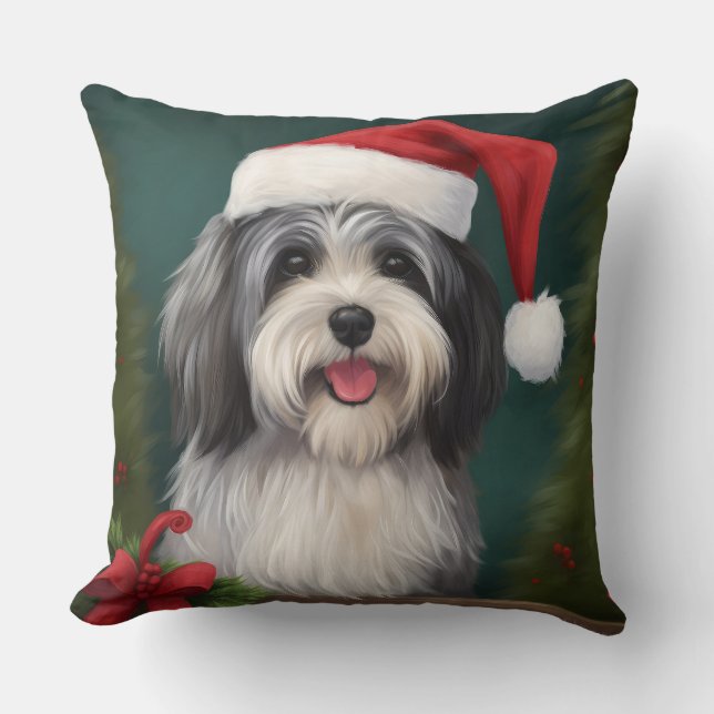 Havanese Dog in Snow Christmas Cushion (Front)