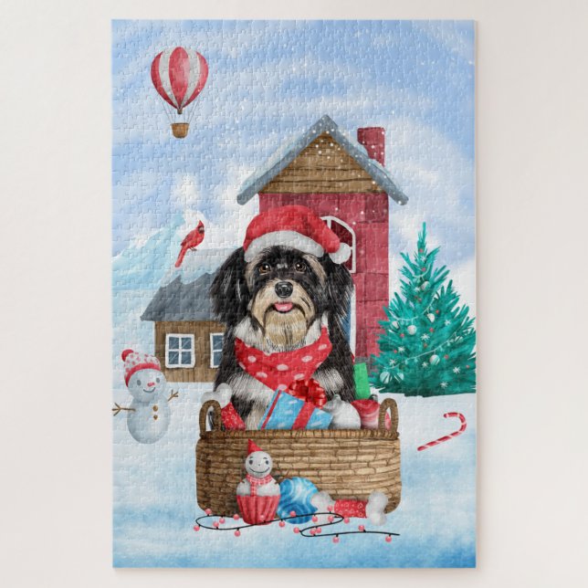 Havanese Dog In snow Christmas Dog House Jigsaw Puzzle (Vertical)
