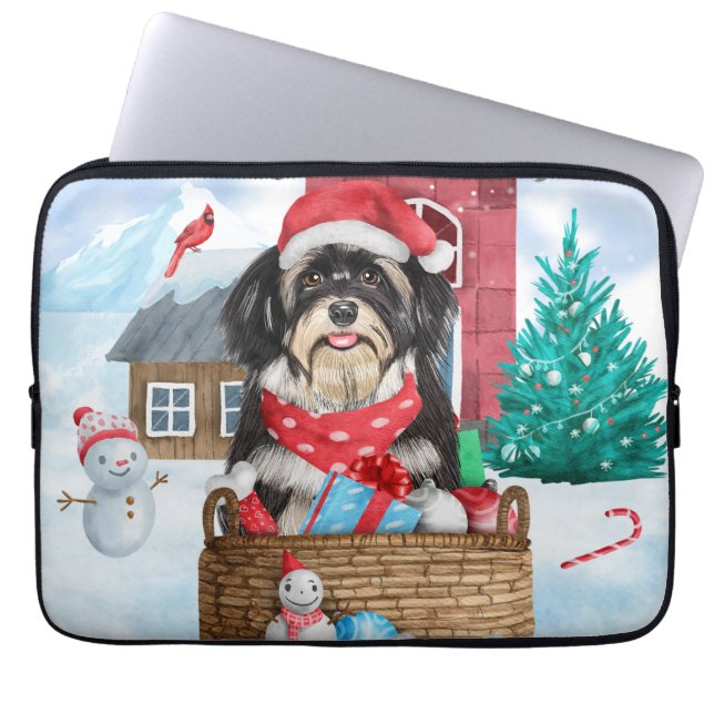 Havanese Dog In snow Christmas Dog House Laptop Sleeve (Front)