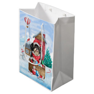 Havanese Dog In snow Christmas Dog House Medium Gift Bag