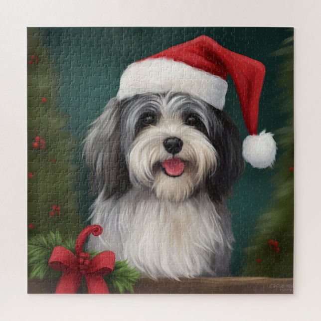 Havanese Dog in Snow Christmas Jigsaw Puzzle (Vertical)