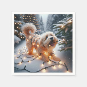 Havanese Dog In Tangled Christmas Lights Napkin
