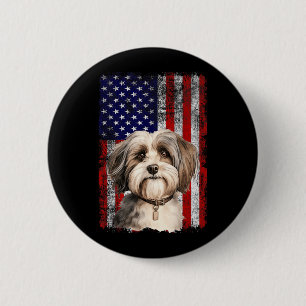 Havanese Dog Lover US Flag 4th of July Patriotic 6 Cm Round Badge