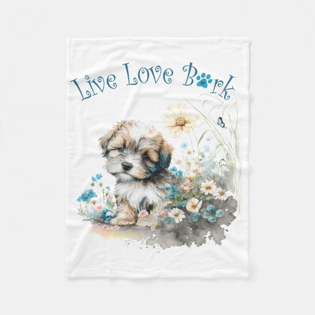 Havanese Dog Mum Floral Fleece Blanket (Front)