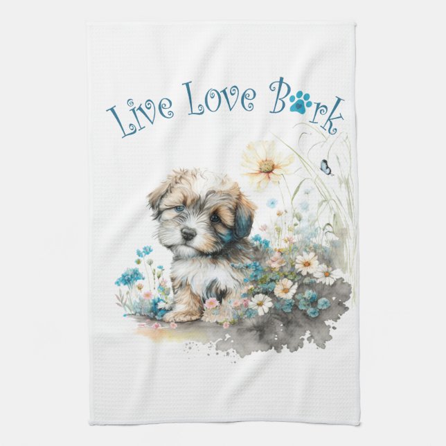 Havanese Dog Mum Floral Tea Towel (Vertical)