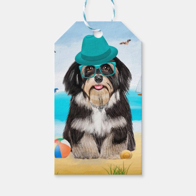 Havanese Dog on Beach Gift Tags (Front)