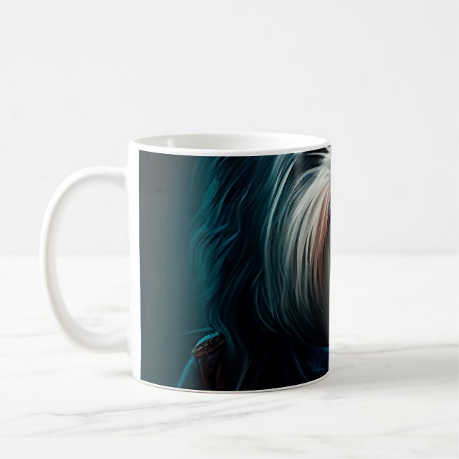 Havanese dog on bike digital painting coffee mug (Left)
