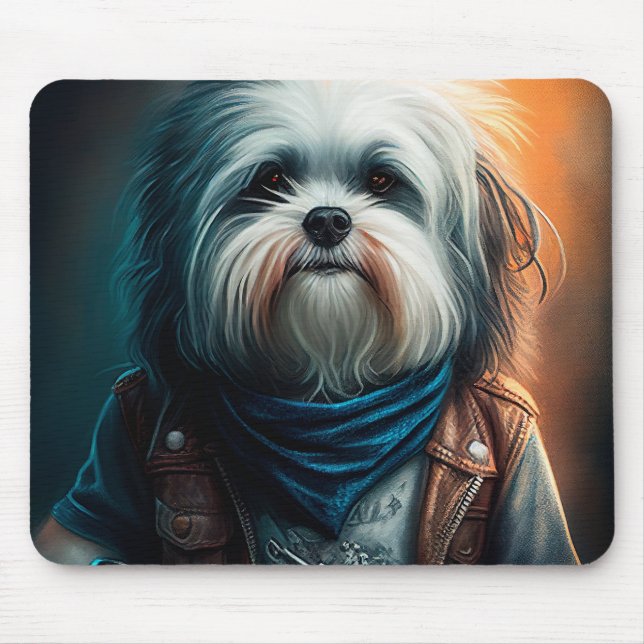 Havanese dog on bike digital painting mouse mat (Front)