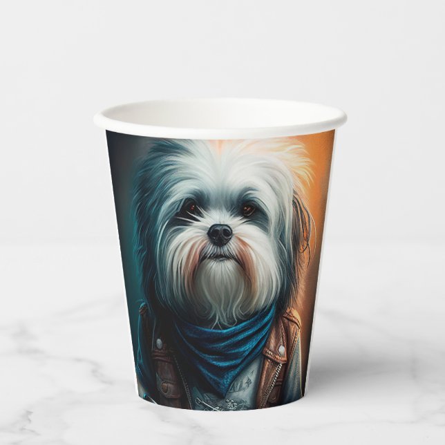 Havanese dog on bike digital painting paper cups (Front)