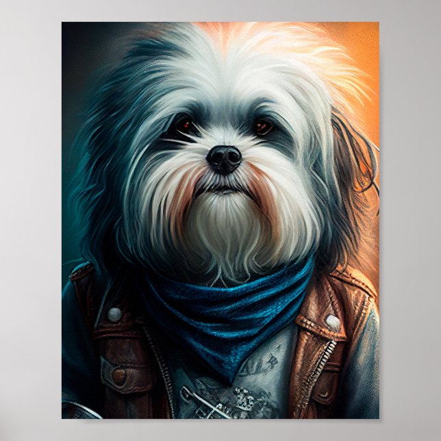 Havanese dog on bike digital painting poster (Front)
