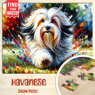 Havanese Dog Portrait Acrylic Art Print Dog Jigsaw Puzzle