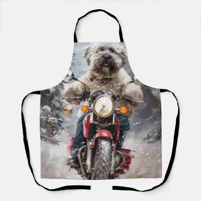 Havanese Dog Riding Motorcycle Christmas Apron (Front)