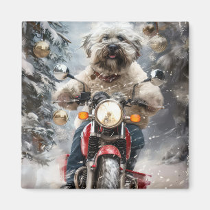 Havanese Dog Riding Motorcycle Christmas Magnet