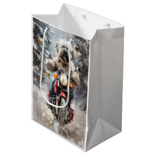 Havanese Dog Riding Motorcycle Christmas Medium Gift Bag