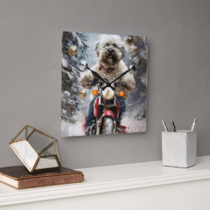 Havanese Dog Riding Motorcycle Christmas Square Wall Clock