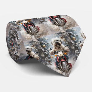 Havanese Dog Riding Motorcycle Christmas Tie