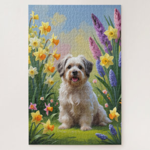 Havanese Dog Spring Flowers Painting  Jigsaw Puzzle