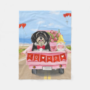 Havanese Dog Valentine's Day Truck  Fleece Blanket