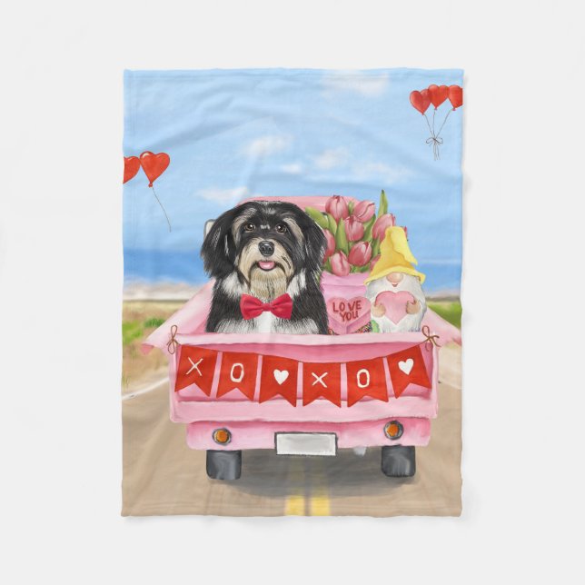 Havanese Dog Valentine's Day Truck  Fleece Blanket (Front)