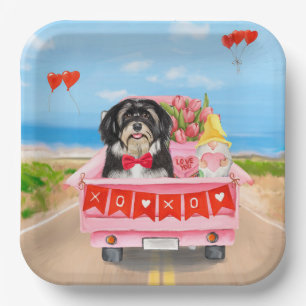Havanese Dog Valentine's Day Truck  Paper Plate