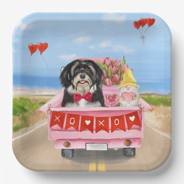 Havanese Dog Valentine's Day Truck  Paper Plate (Front)
