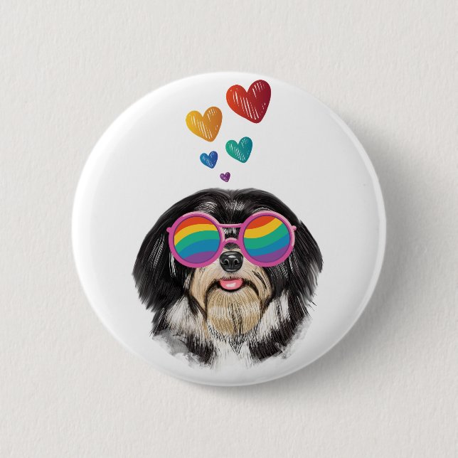 Havanese Dog with Hearts Valentine's Day  6 Cm Round Badge (Front)