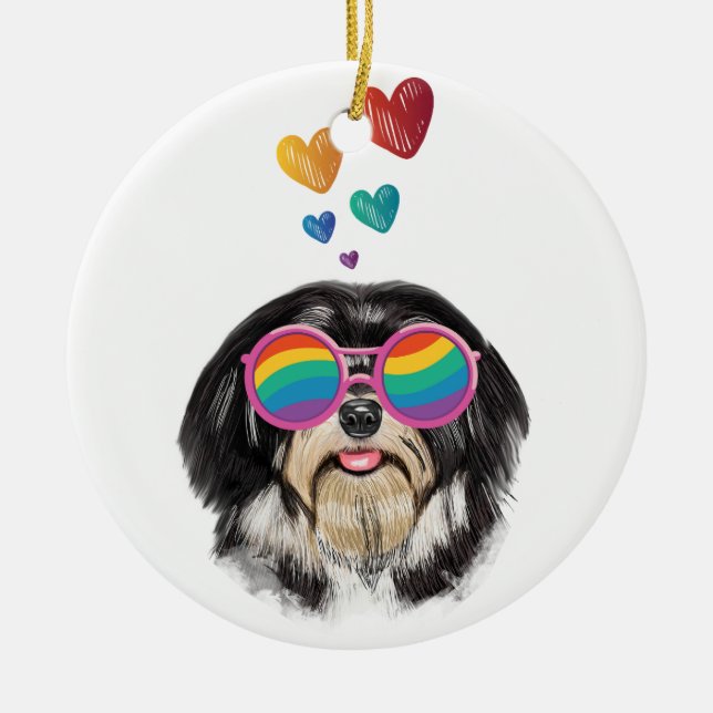 Havanese Dog with Hearts Valentine's Day Ceramic Tree Decoration (Front)
