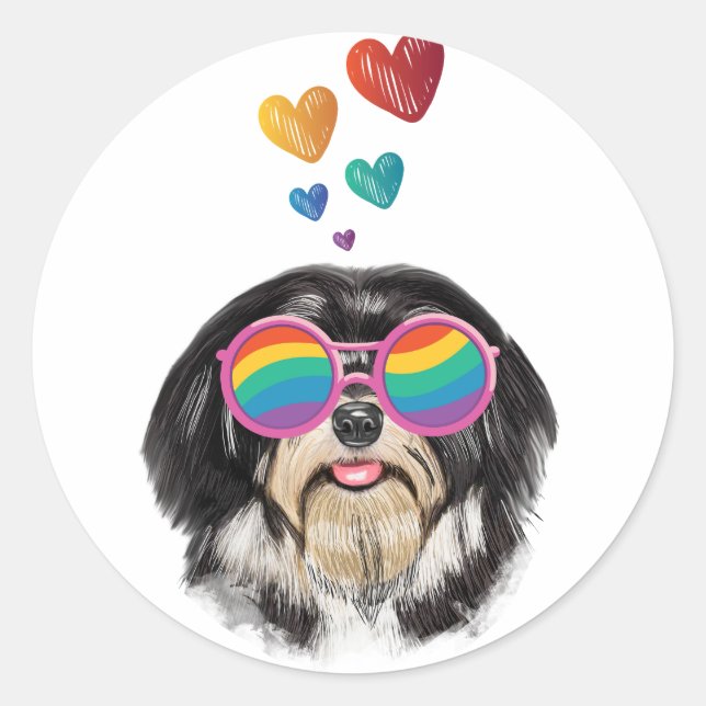 Havanese Dog with Hearts Valentine's Day  Classic Round Sticker (Front)