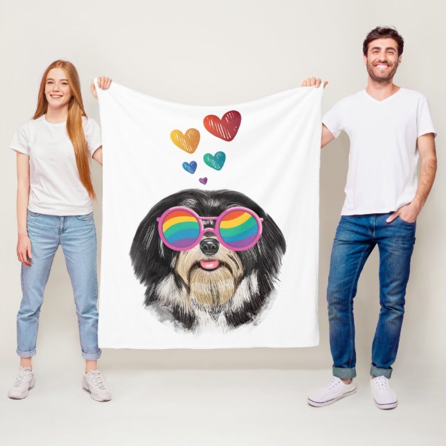 Havanese Dog with Hearts Valentine's Day Fleece Blanket (In Situ)