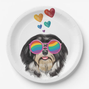 Havanese Dog with Hearts Valentine's Day Paper Plate