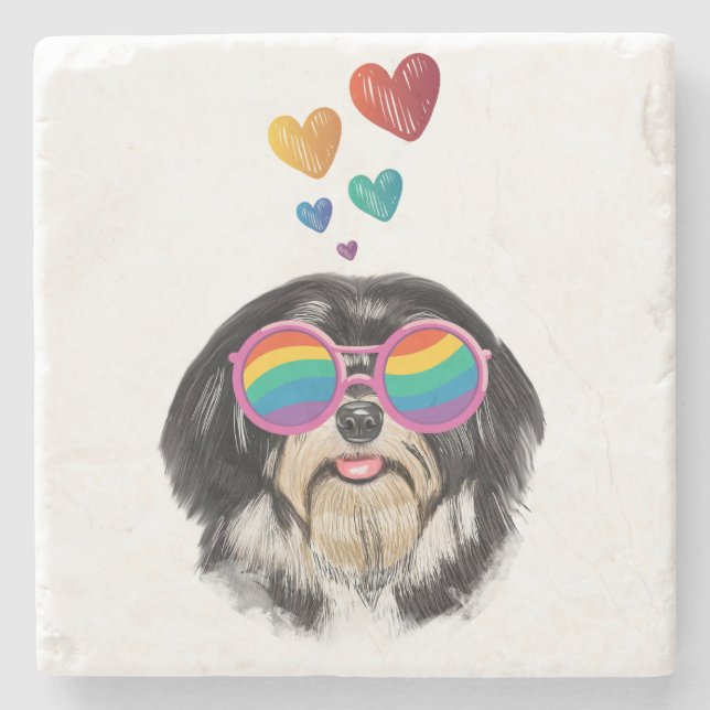 Havanese Dog with Hearts Valentine's Day Stone Coaster (Front)