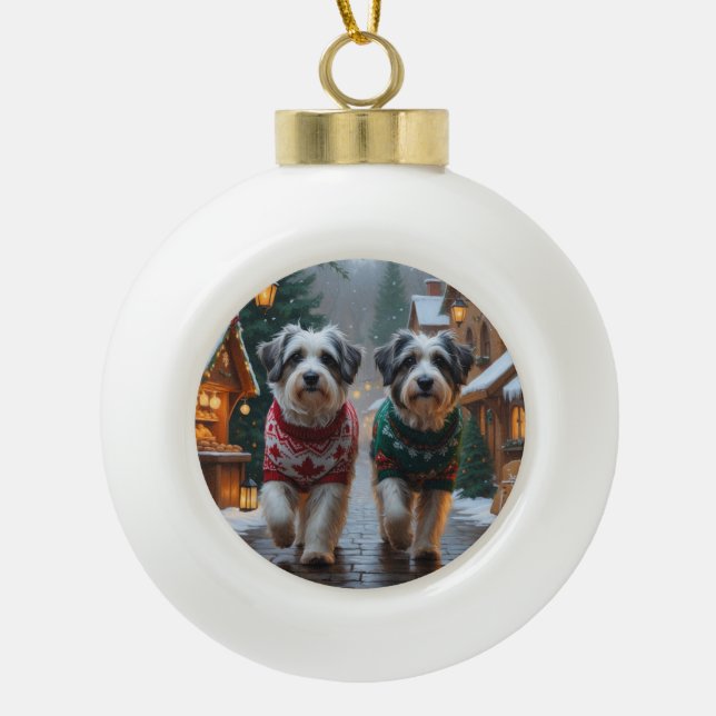 Havanese Dogs Christmas Snow Holiday  Ceramic Ball Christmas Ornament (Front)