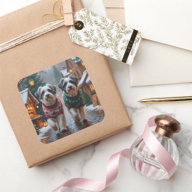 Havanese Dogs Christmas Snow Holiday  Square Sticker (Gifting)