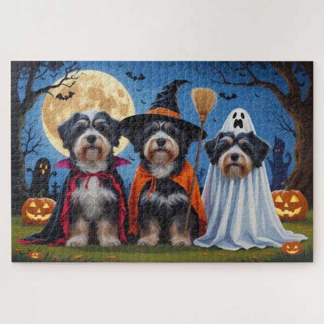 Havanese Dogs Pumpkin Halloween Funny  Jigsaw Puzzle (Horizontal)