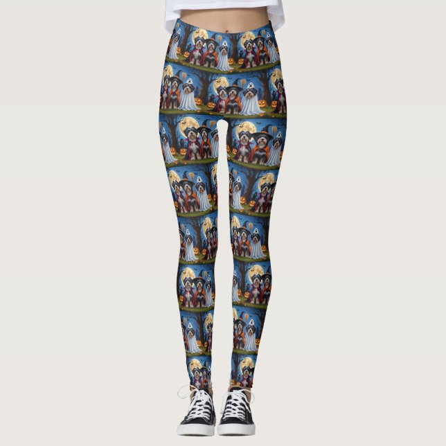 Havanese Dogs Pumpkin Halloween Funny  Leggings (Front)