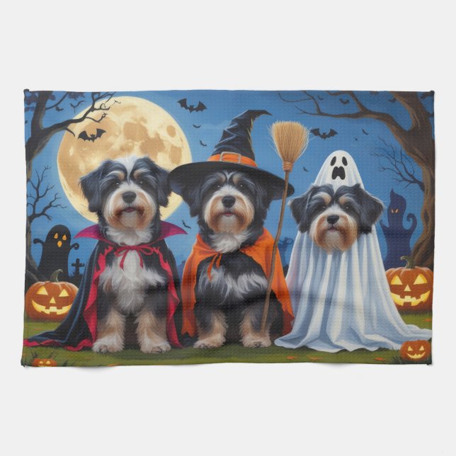 Havanese Dogs Pumpkin Halloween Funny  Tea Towel (Horizontal)